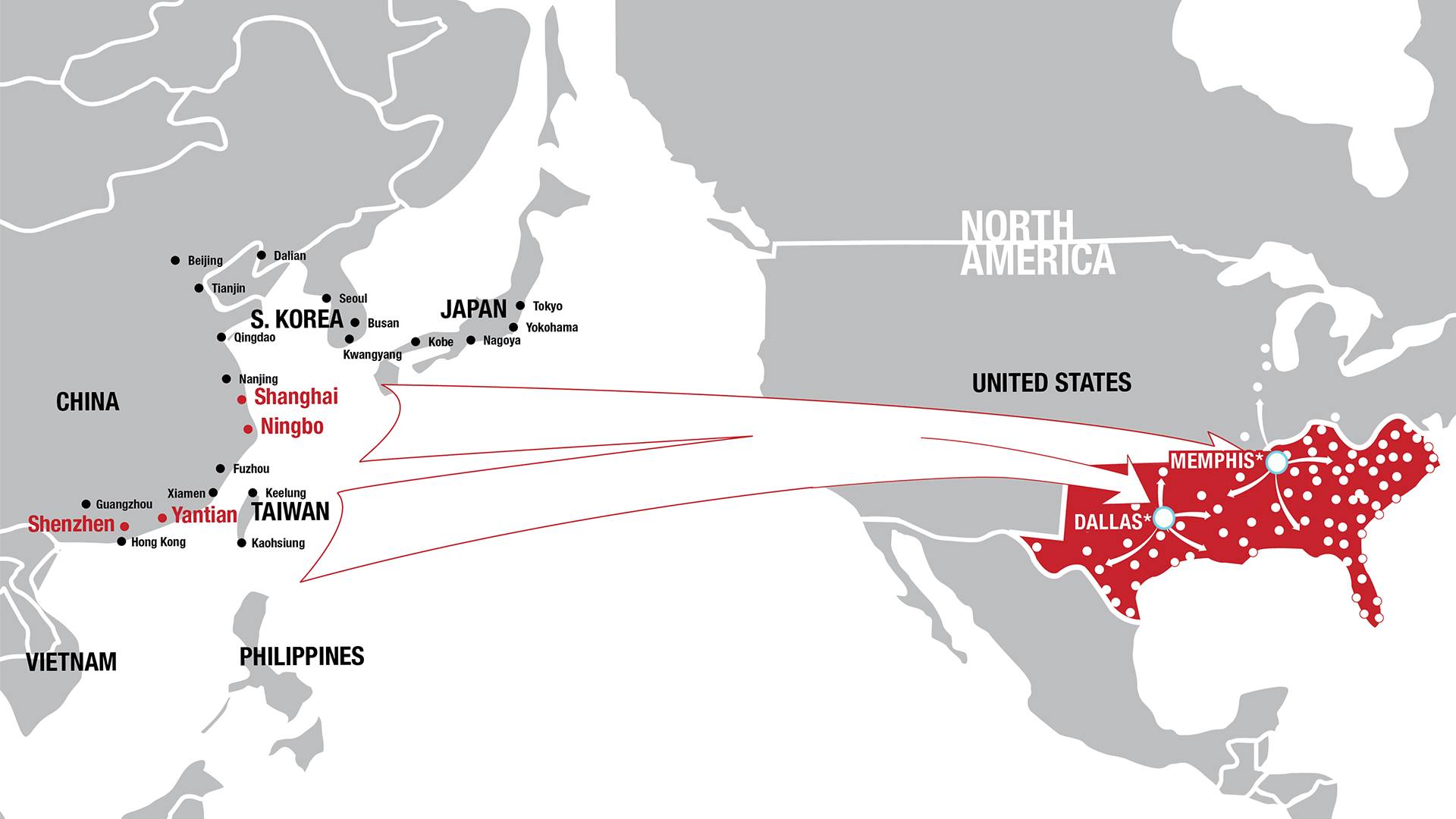 Asia-Express Service Transit Times And Map | Averitt